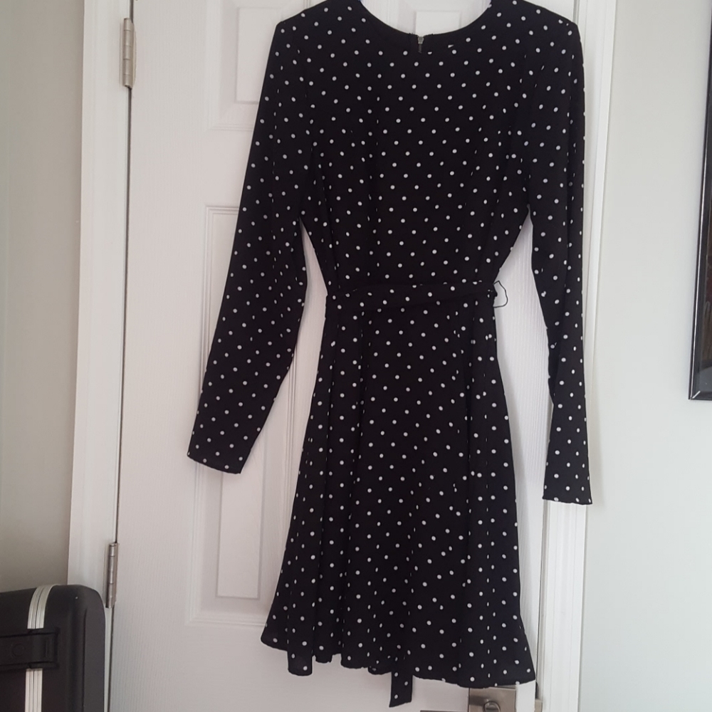 Long sleeve polka dot skater dress